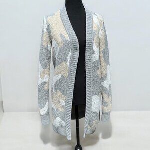 Gray & Beige Camo Open Front Cardigan